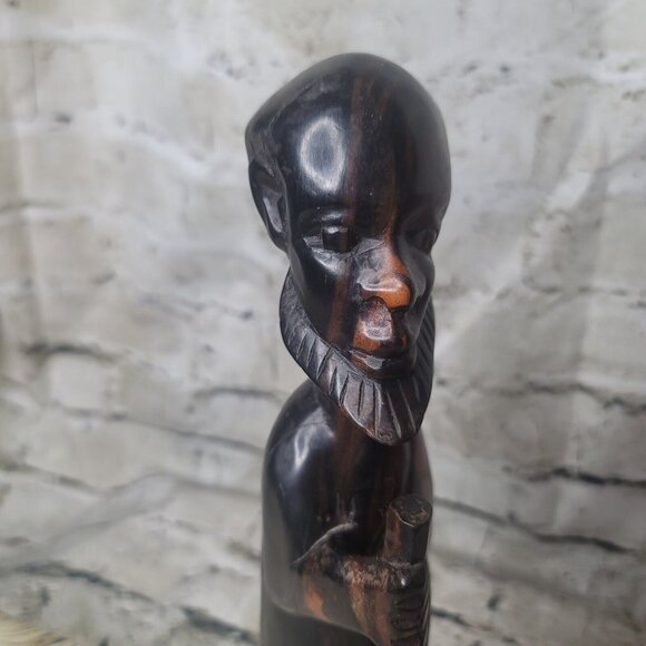 Vtg Asian Wood Carving Chinese Man w Staff Statue Figure Oriental Art Wood 12" - Picture 2 of 12